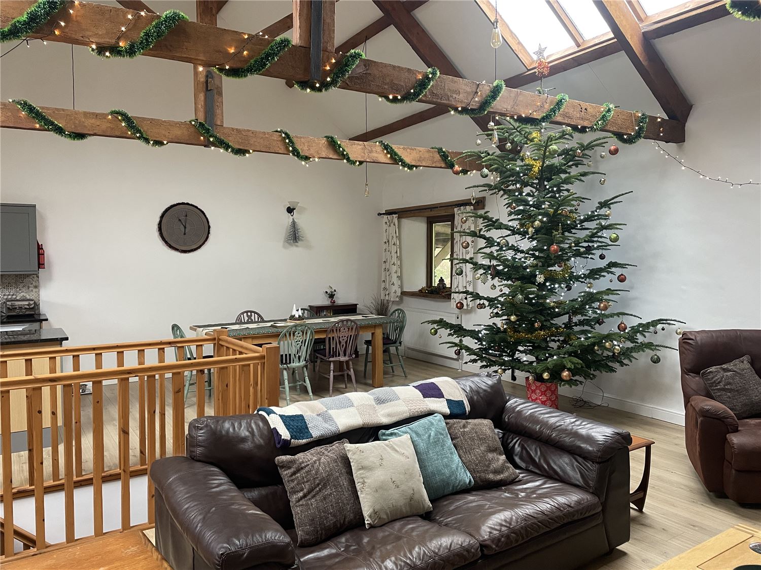 Tawny cottage decorated for Christmas at Woodbury farm cottages